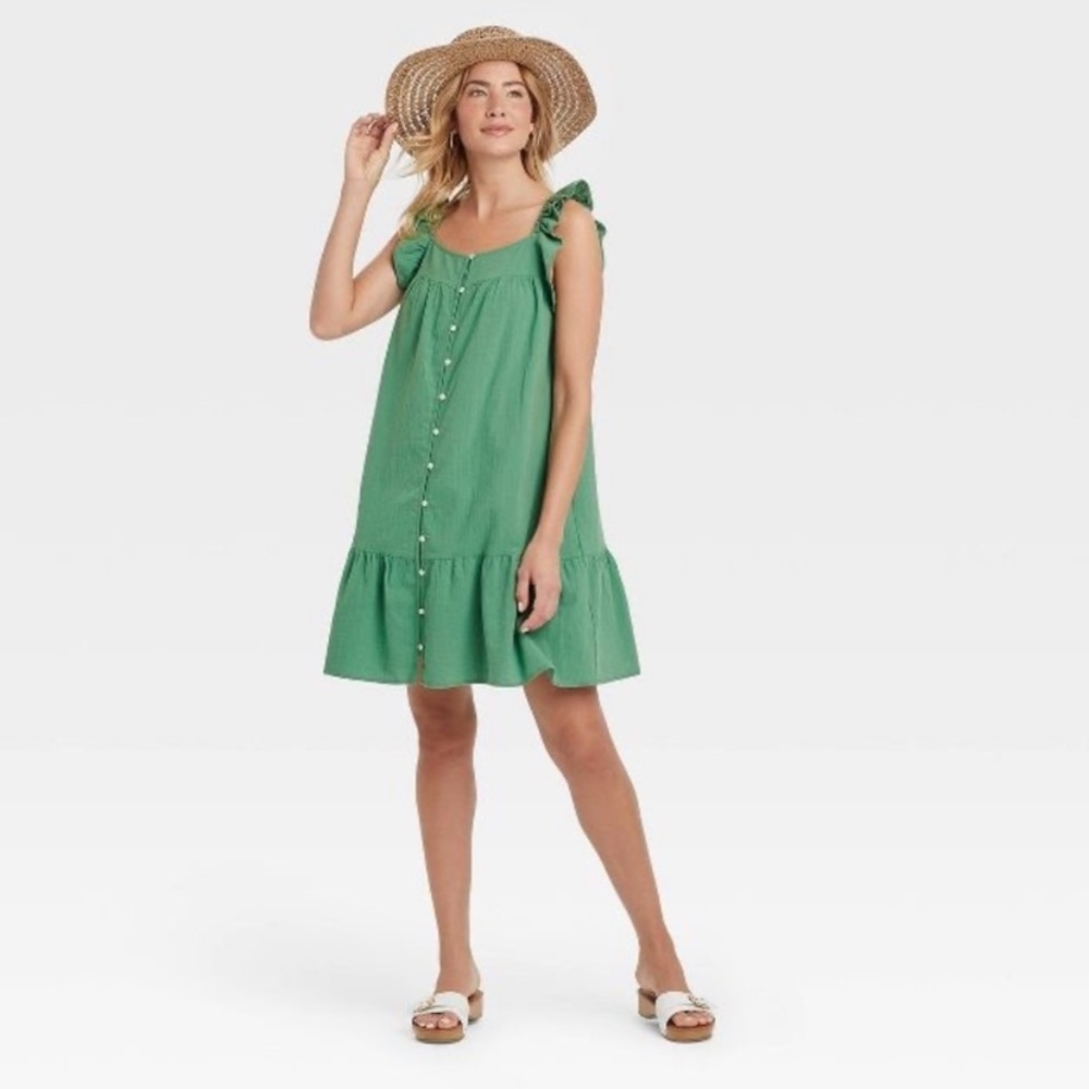 NEW Green Flutter Tank Sleeve Dress - Universal Thread - Picture 3 of 5